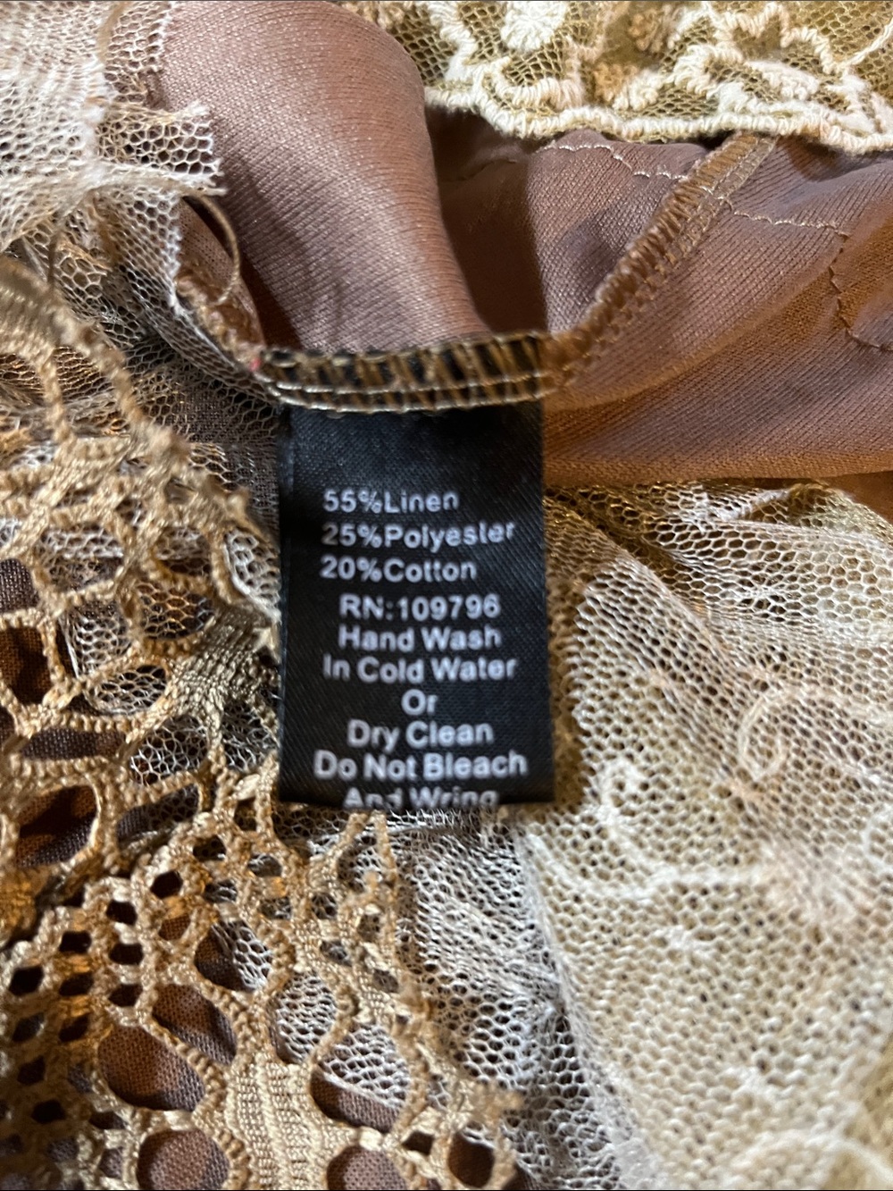 Pretty Angel Tan Crochet Linen Blend Tunic Top/Dress Boho Fairycore Feminine - Picture 9 of 10